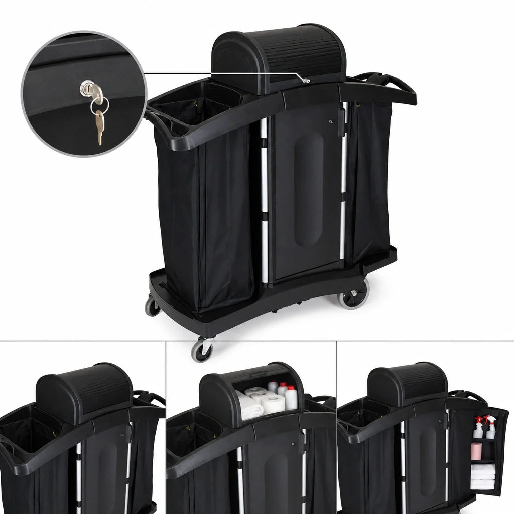 Rubbermaid Housekeeping Cart — Compact, Locking Hood & Doors