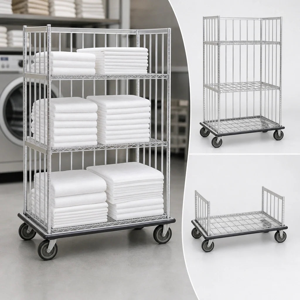 Metro Rolling Linen Cart — Chrome, 60″ × 24″