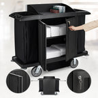 Rubbermaid Housekeeping Cart — With Doors & Bag, Black