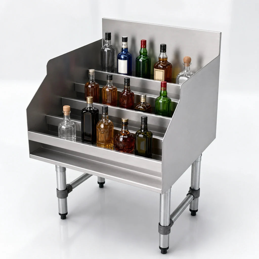 Advance Tabco Freestanding Stainless Steel 5-Step Liquor Bottle Display