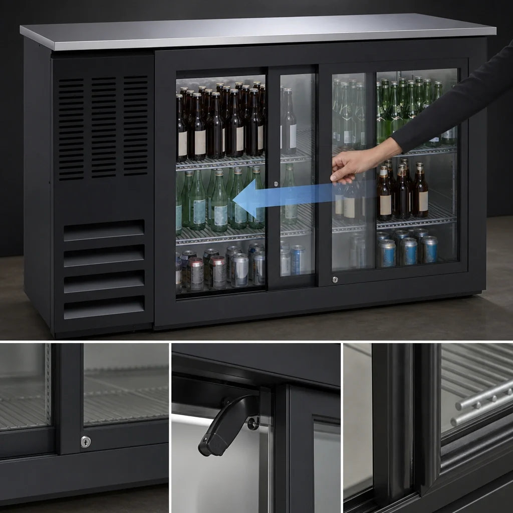 Beverage-Air Back Bar Refrigerator — 58″, Sliding Glass Doors, Black