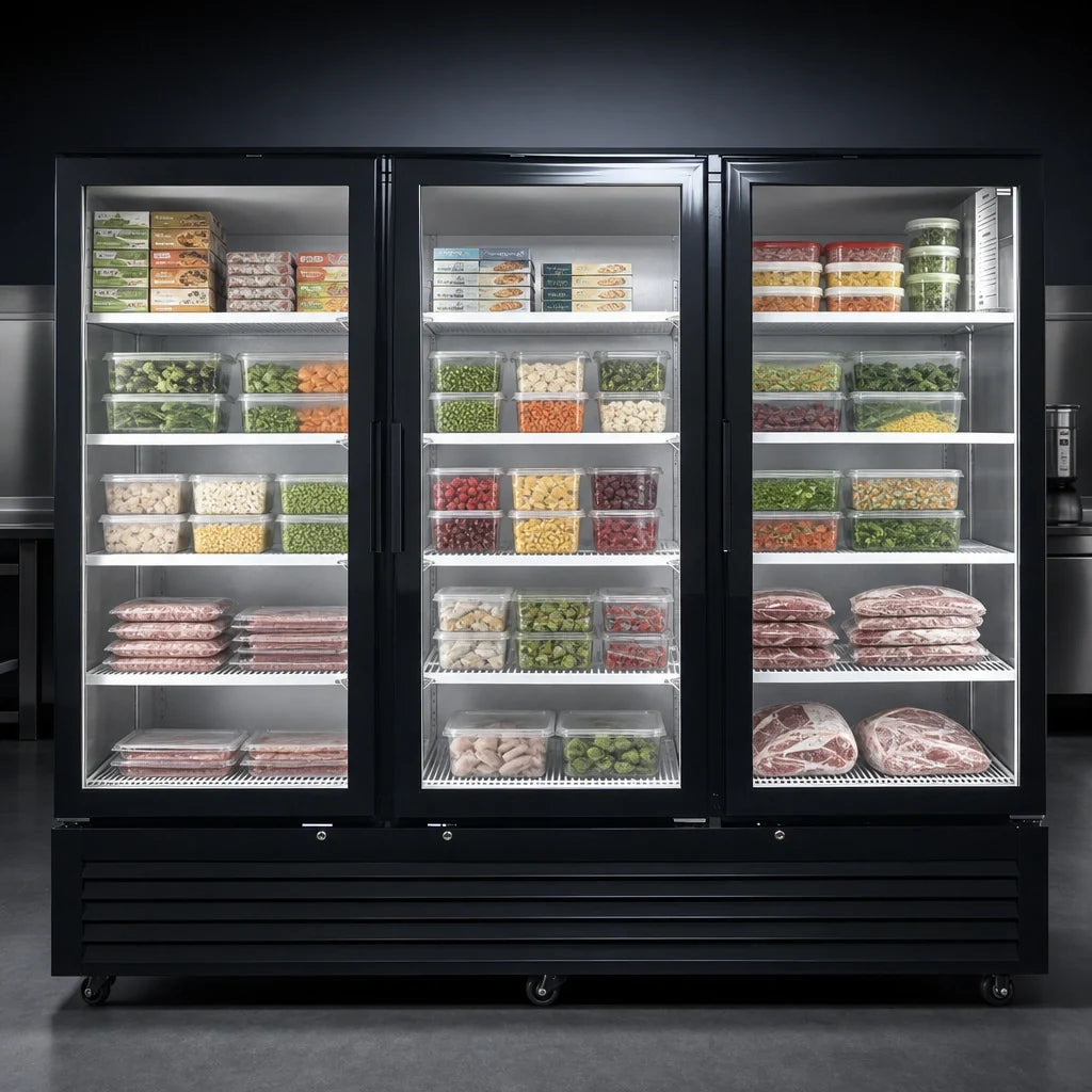 Atosa Glass-Door Display Freezer — 3 Sections, 68 Cu. Ft.