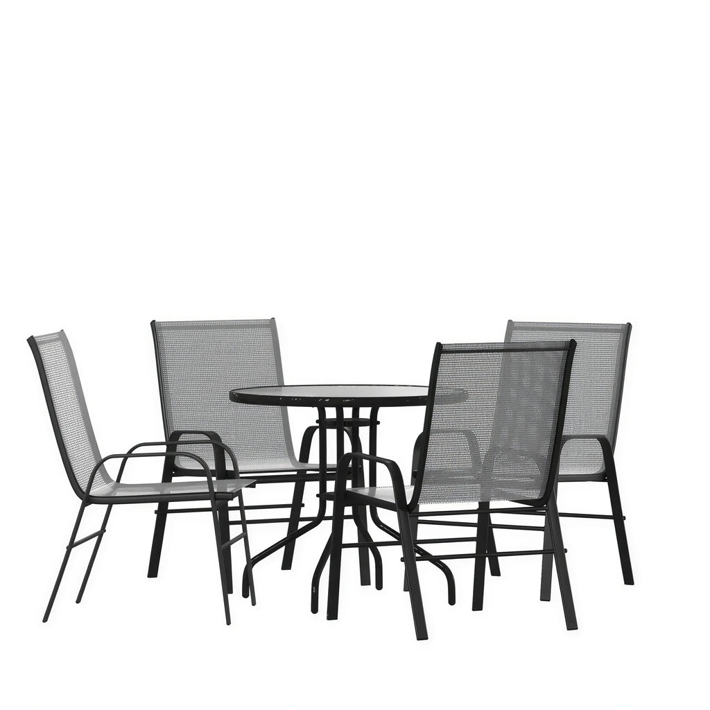Round Patio Table & 4 Chairs — 31.5″, Gray