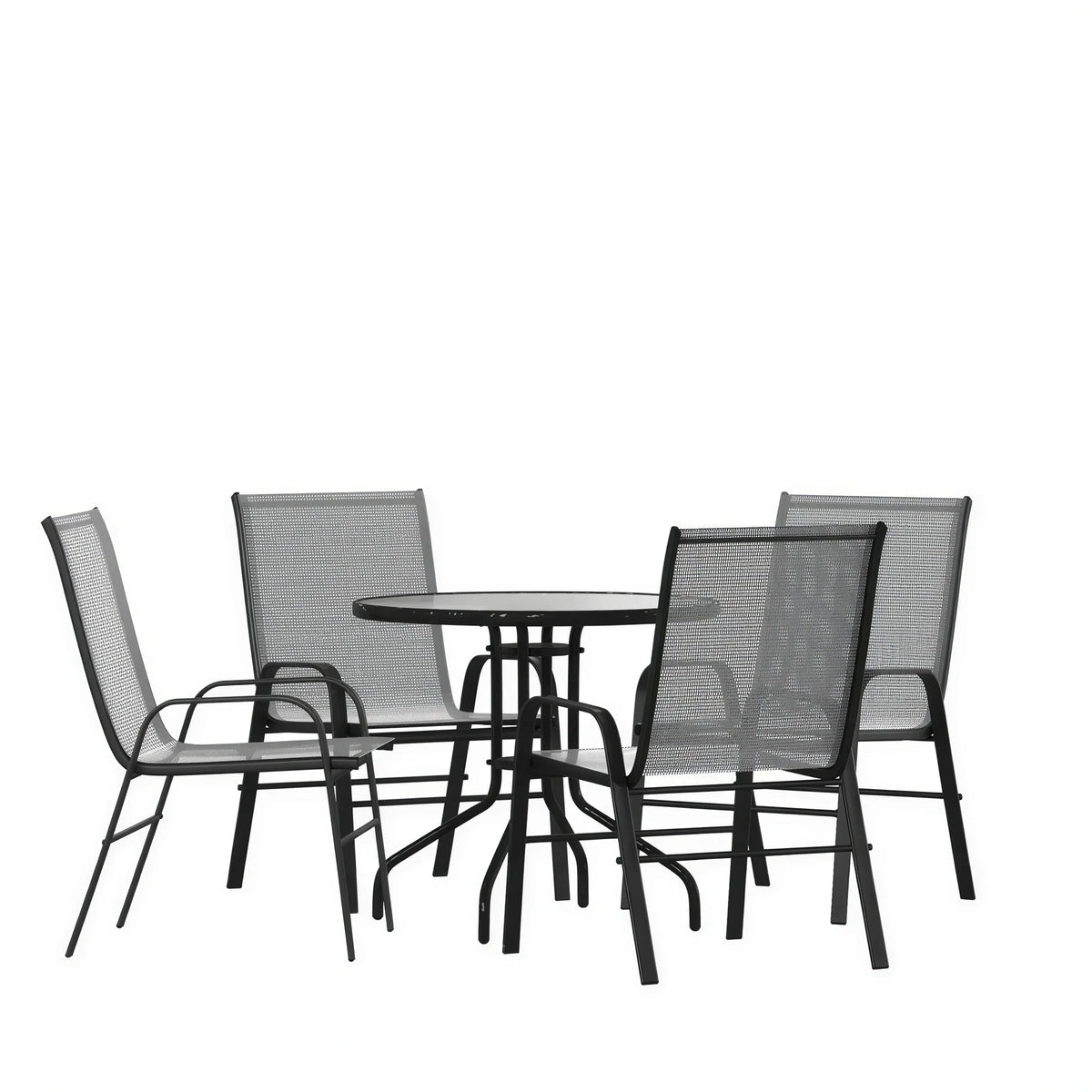 Round Patio Table & 4 Chairs — 31.5″, Gray