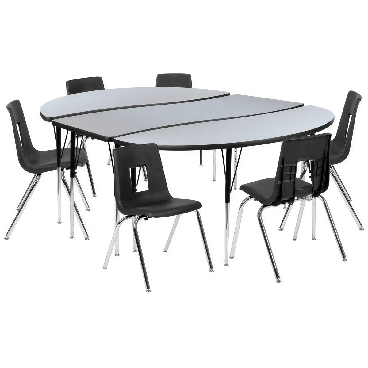 Oval Activity Table & 6 Chairs — Gray/Black (XU-GRP-18CH-A3060CON-60-GY-T-A)