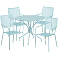 Round Patio Table & 4 Chairs — 35-1/4″, Sky Blue (CO-35RD-02CHR4-SKY)