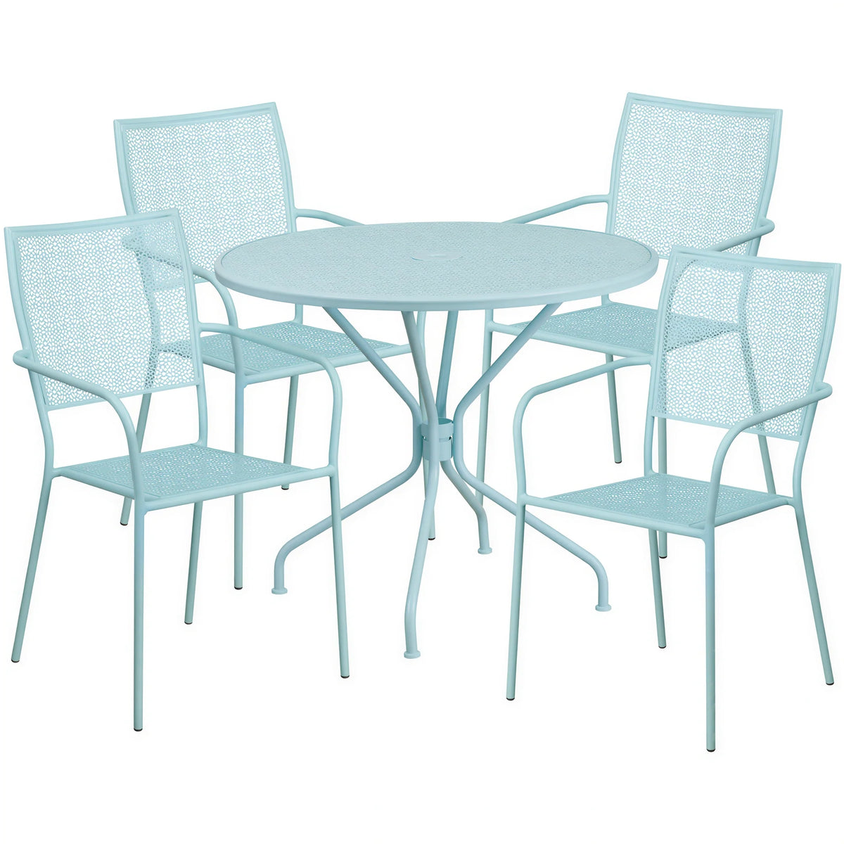 Round Patio Table & 4 Chairs — 35-1/4″, Sky Blue (CO-35RD-02CHR4-SKY)