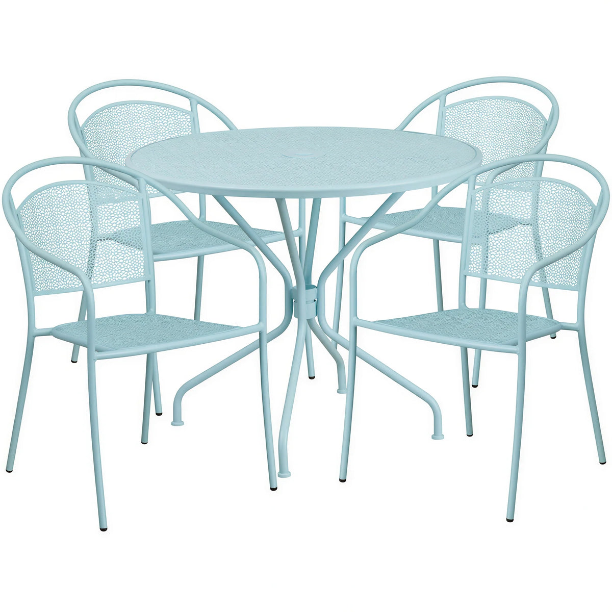 Round Patio Table & 4 Chairs — 35-1/4″, Sky Blue (CO-35RD-03CHR4-SKY)