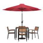 Square Patio Dining Table & 4 Chairs — 35″, Red Umbrella