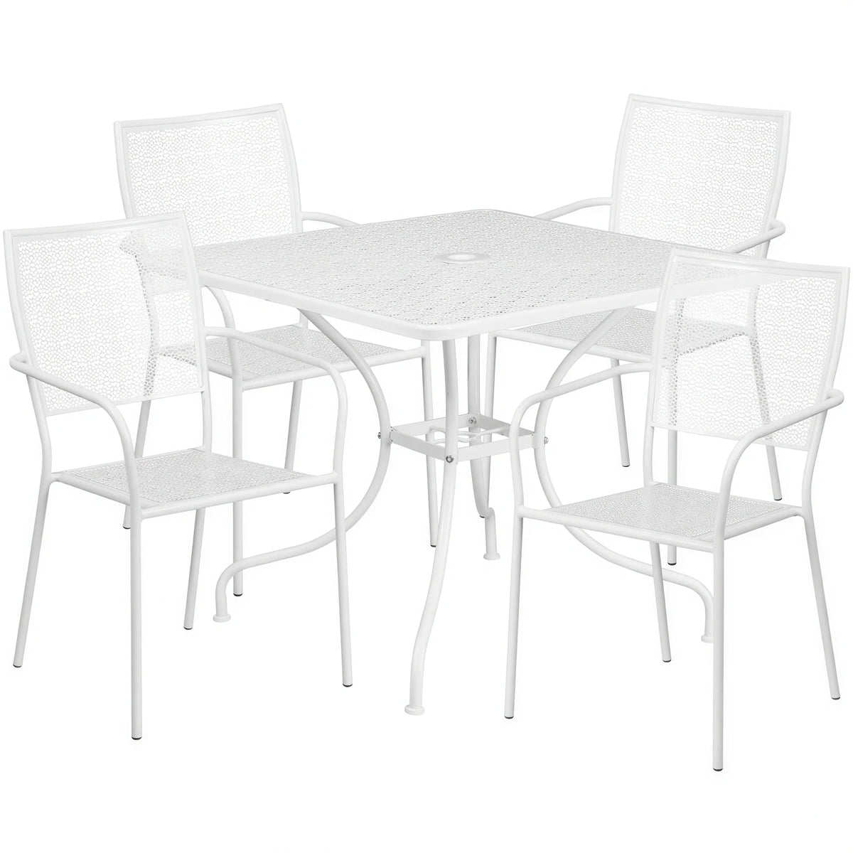 Square Patio Table & 4 Chairs — 35-1/2″, White