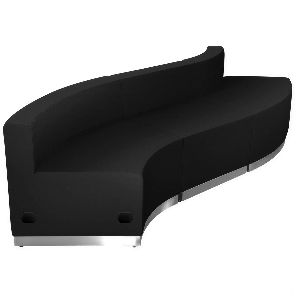 Alon Modular reception configuration with black LeatherSoft chairs and ottoman