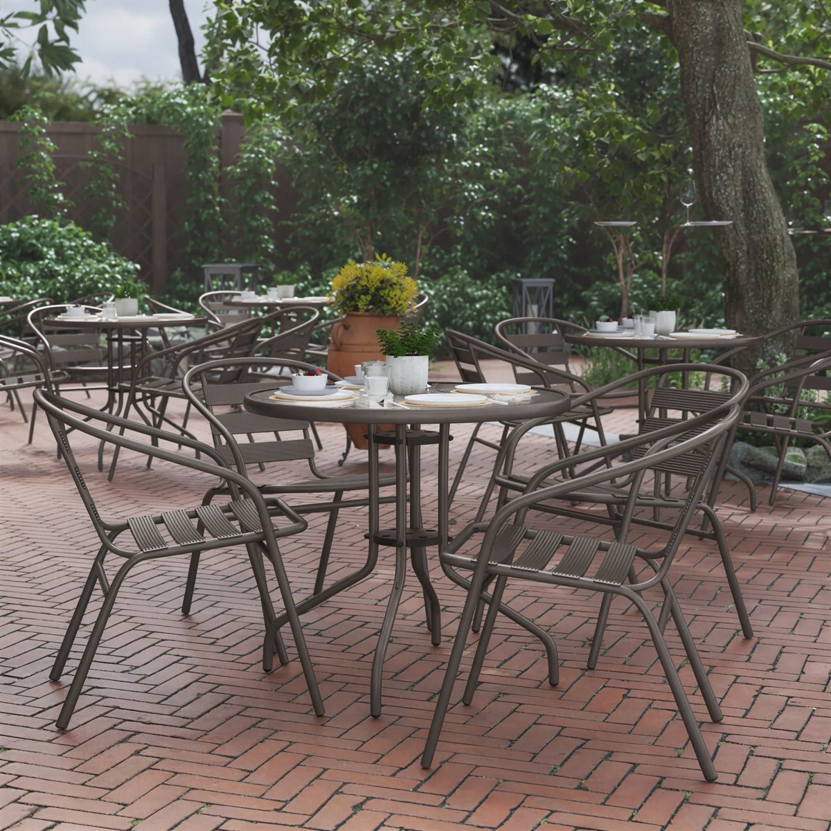 Round Dining Table & 4 Chairs — 31-1/2″, Bronze