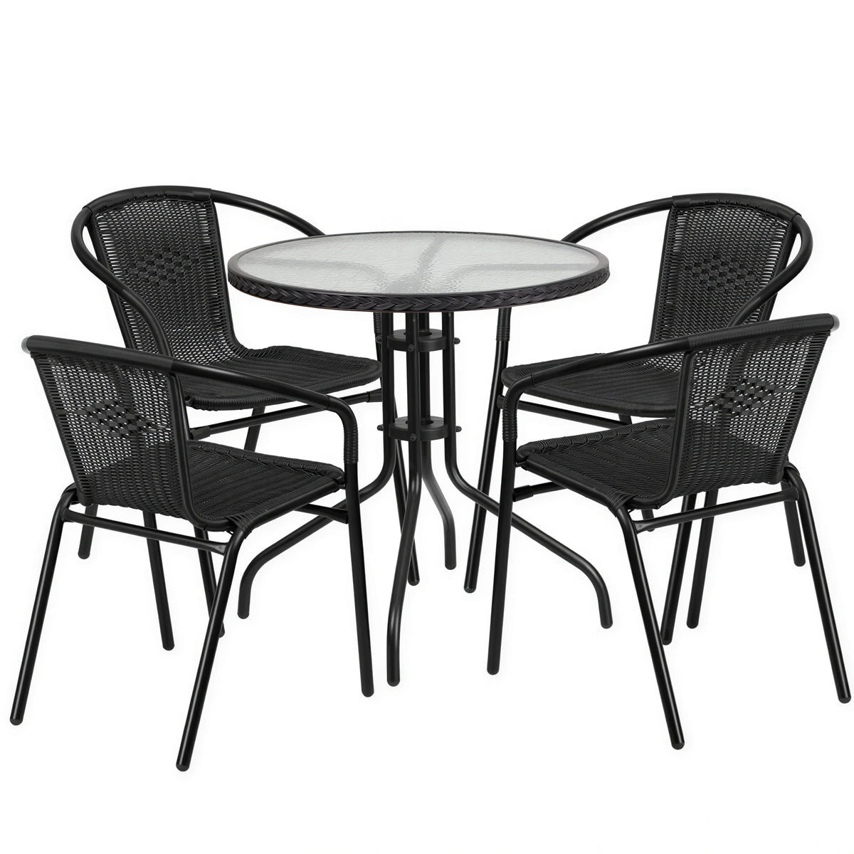 Round Dining Table & 4 Chairs — 28″, Black