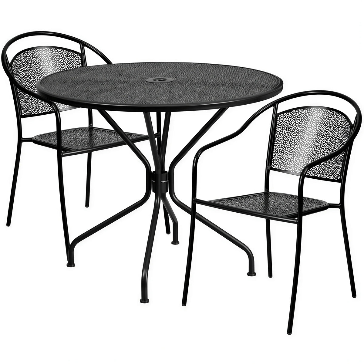 Round Patio Table & 2 Chairs — Black (CO-35RD-03CHR2-BK)