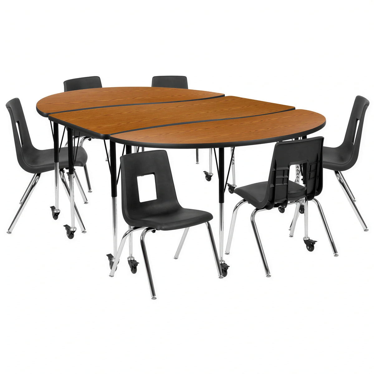 Oval Activity Table & 6 Chairs — 25″, Oak/Black