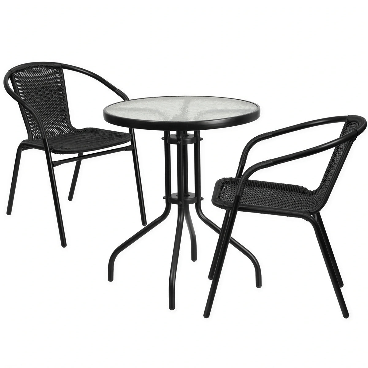 Round Dining Table & 2 Chairs — Black (TLH-071RD-037BK2)