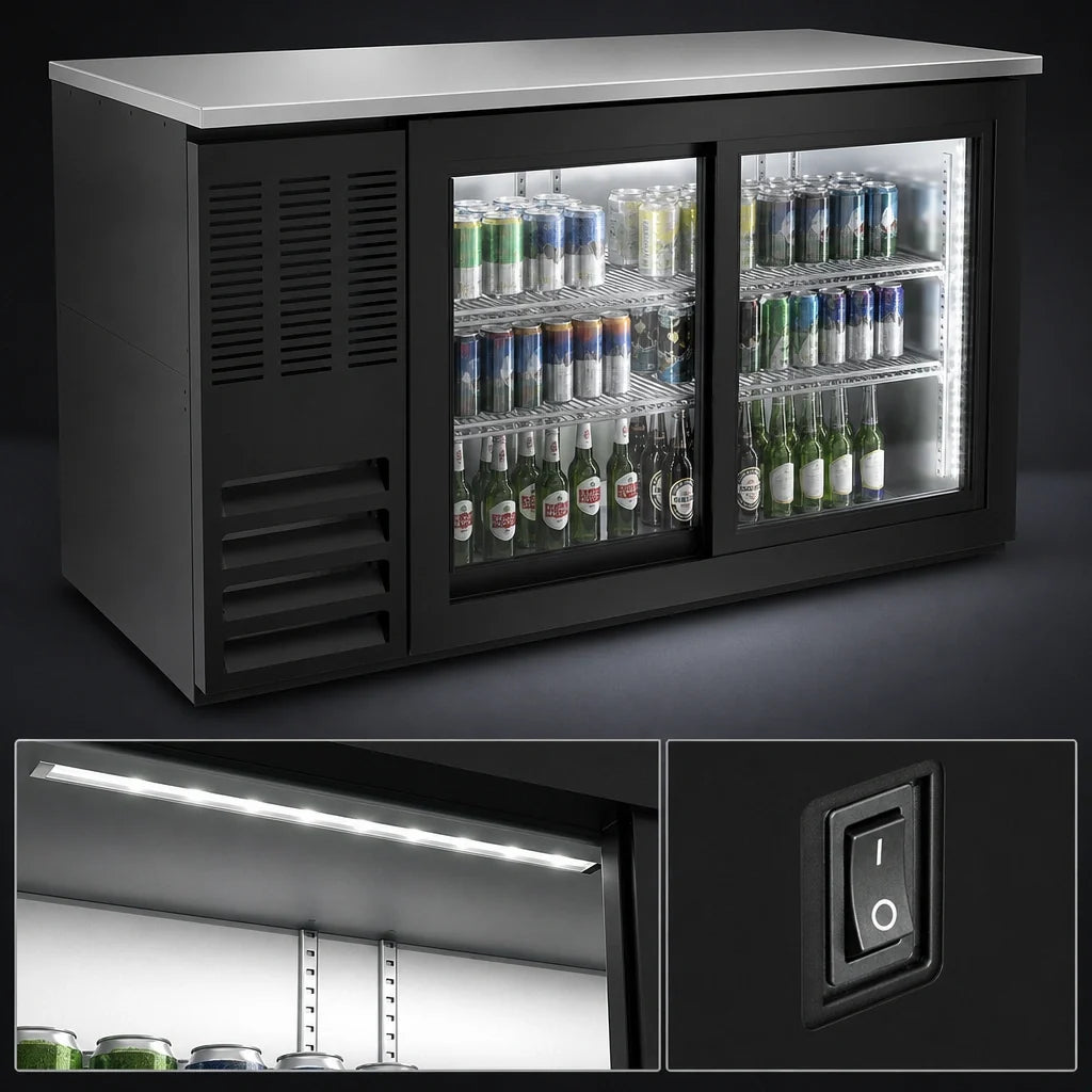 Beverage-Air Back Bar Refrigerator — 58″, Sliding Glass Doors, Black