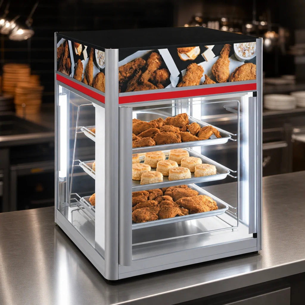 Hatco Flav-R-Savor 2-Door Countertop Hot Food Holding and Display Cabinet with Stationary 3-Tier Pan Rack