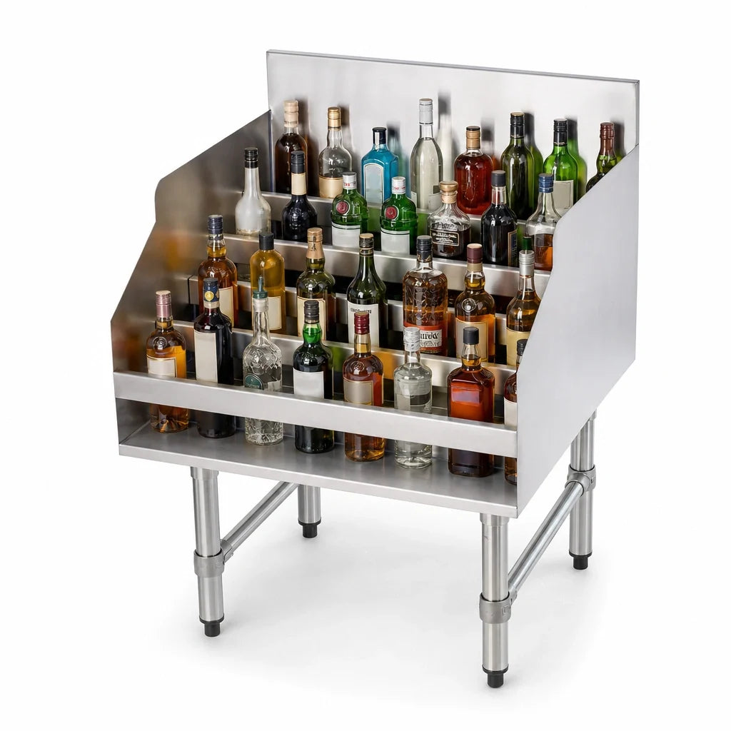 Advance Tabco Freestanding Stainless Steel 5-Step Liquor Bottle Display