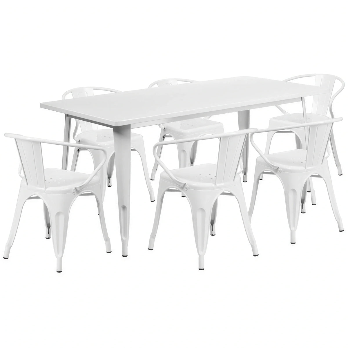Rectangular Dining Table & 6 Chairs — 63″, White