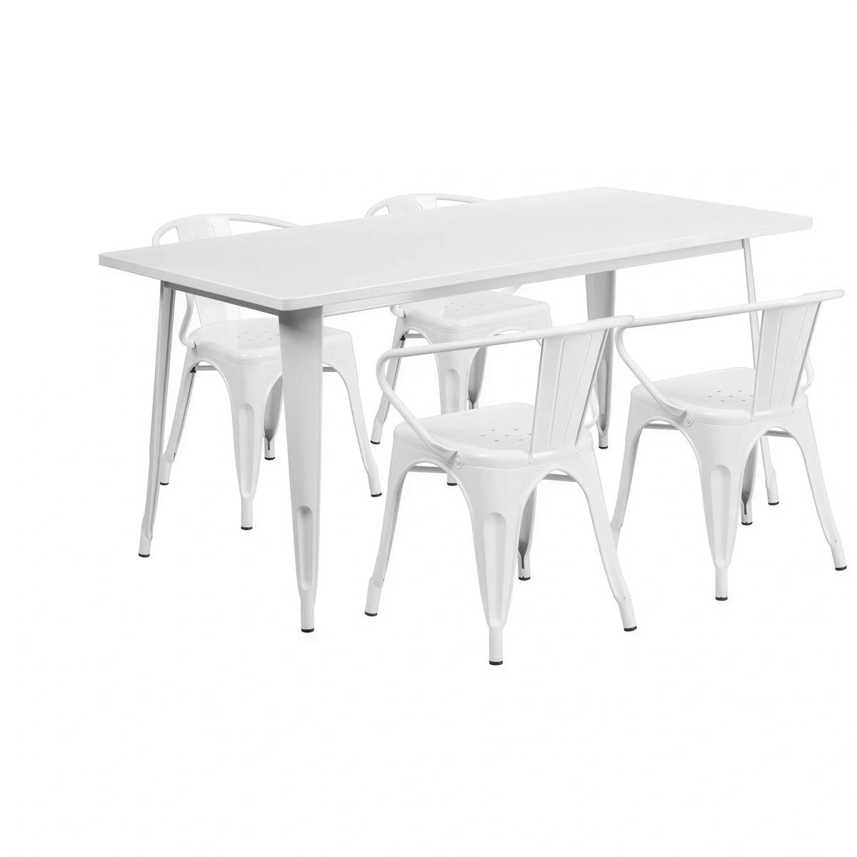 Rectangular Dining Table & 4 Chairs — 63″, White