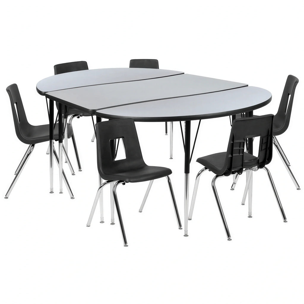 Oval Activity Table & 6 Chairs — Gray/Black (XU-GRP-18CH-A3048CON-48-GY-T-A)