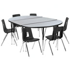 Oval Activity Table & 6 Chairs — Gray/Black (XU-GRP-18CH-A3048CON-48-GY-T-A)