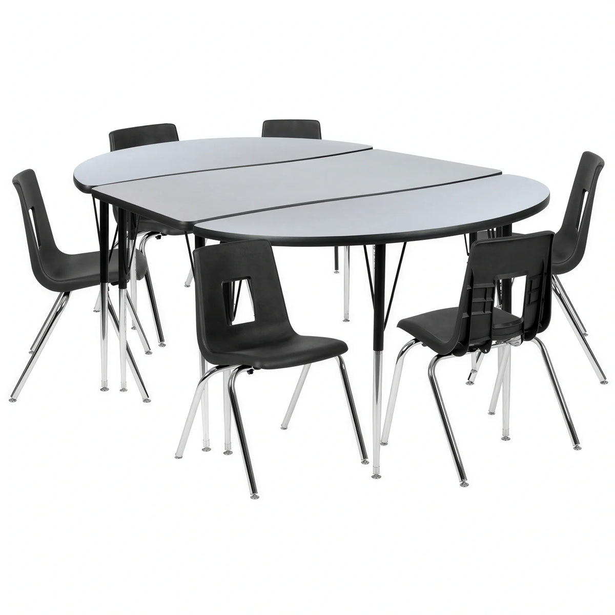 Oval Activity Table & 6 Chairs — Gray/Black (XU-GRP-18CH-A3048CON-48-GY-T-A)