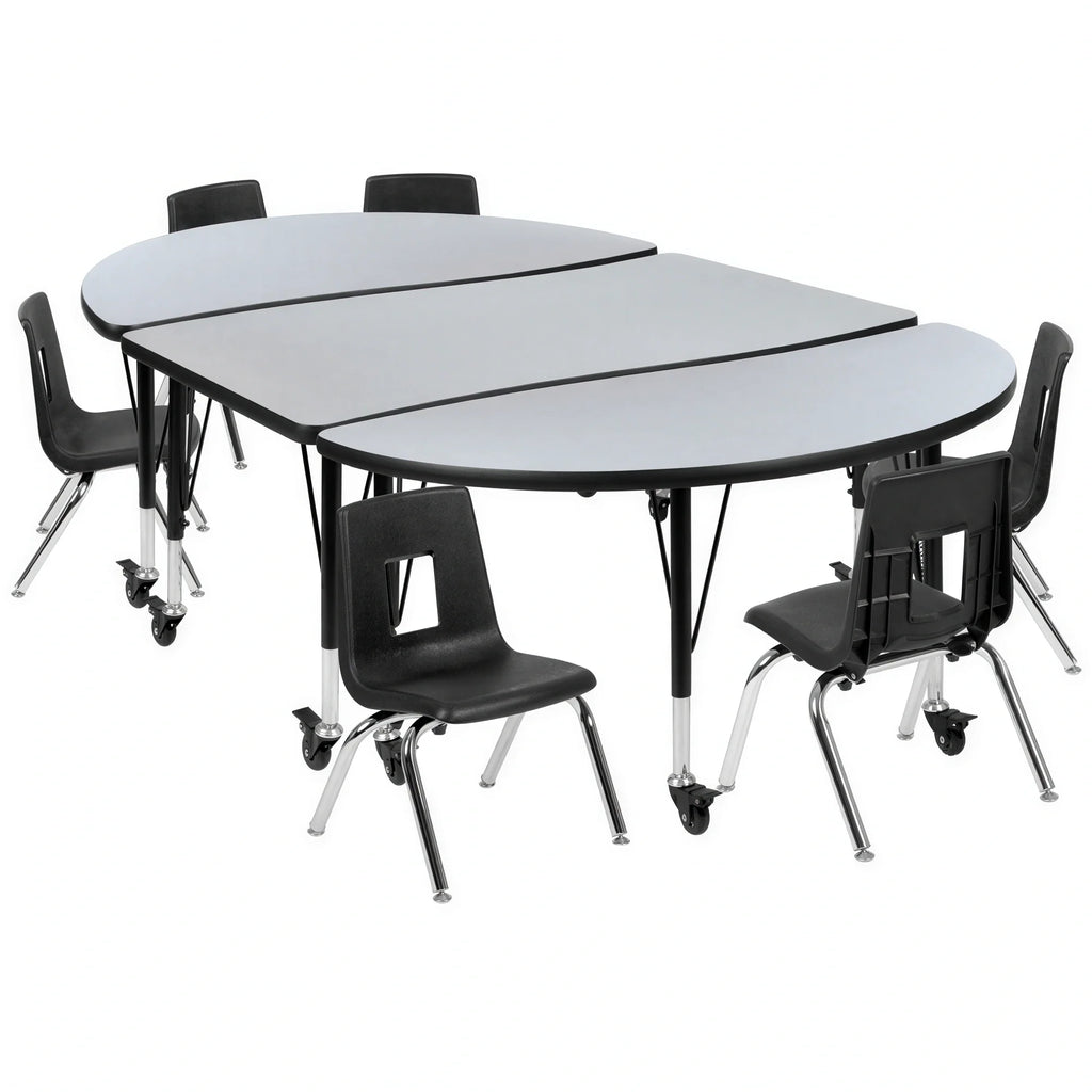 Oval Activity Table & 6 Chairs (XU-GRP-14CH-A3048CON-48-GY-T-P-CAS)