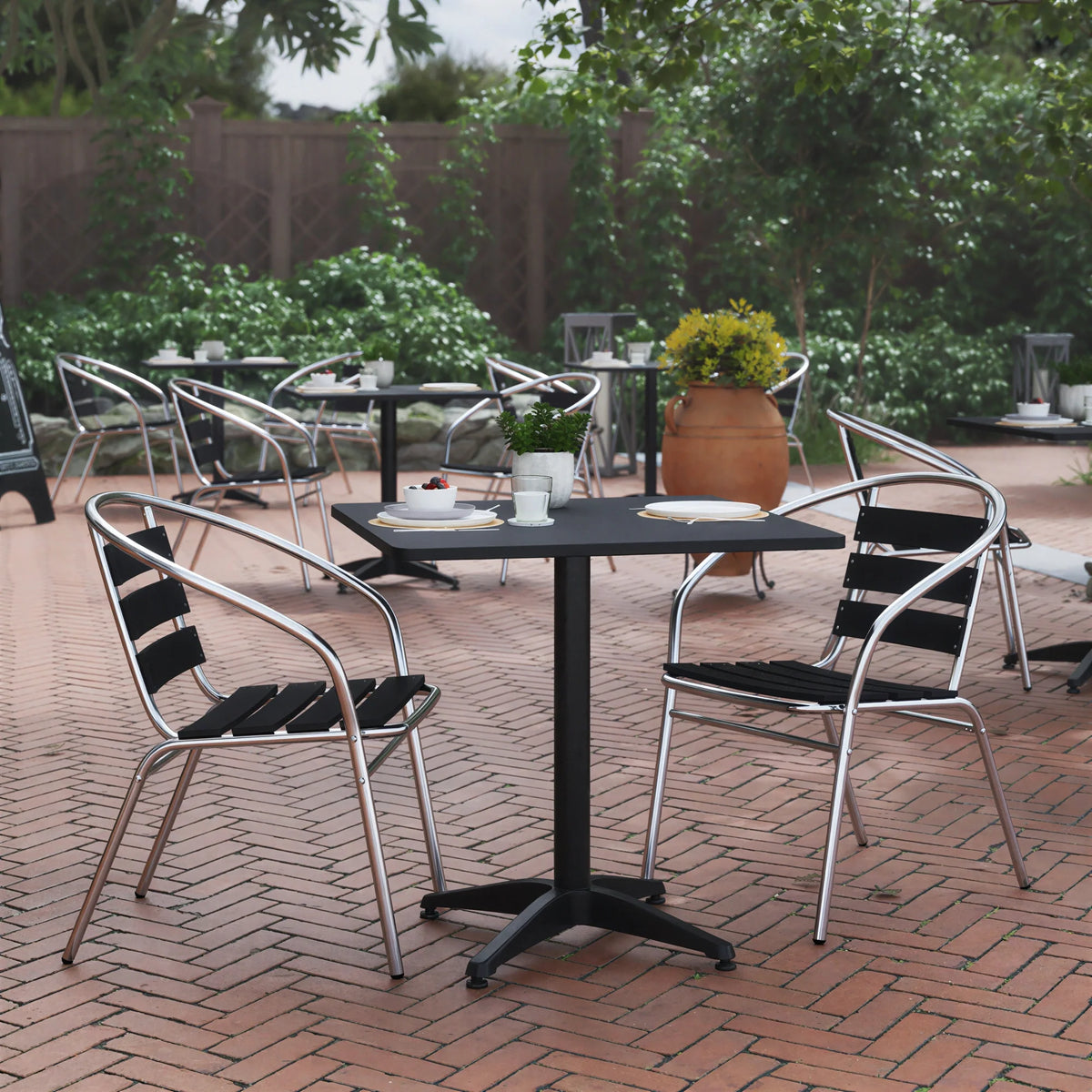 Square Dining Table & 2 Chairs — Black (TLH-ALUM-28SQ-017BK2)