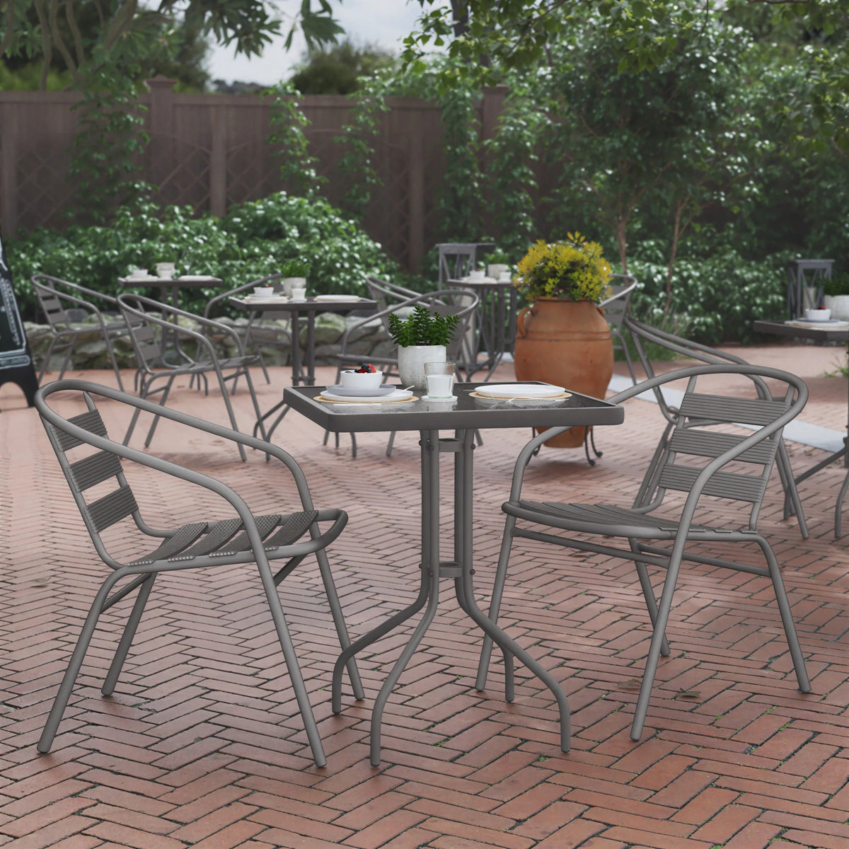 Square Dining Table & 4 Chairs — Silver (TLH-0731SQ-017CSV2)
