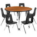 Round Activity Table & 6 Chairs — 48″, Oak/Black (XU-GRP-18CH-A48-HCIRC-OAK-T-A-CAS)