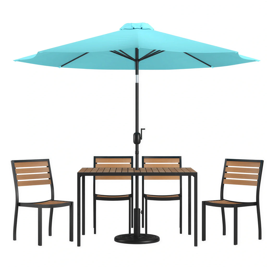 Rectangular Patio Table & 4 Chairs — 48″, With Umbrella (XU-DG-304860364-UB19BTL)