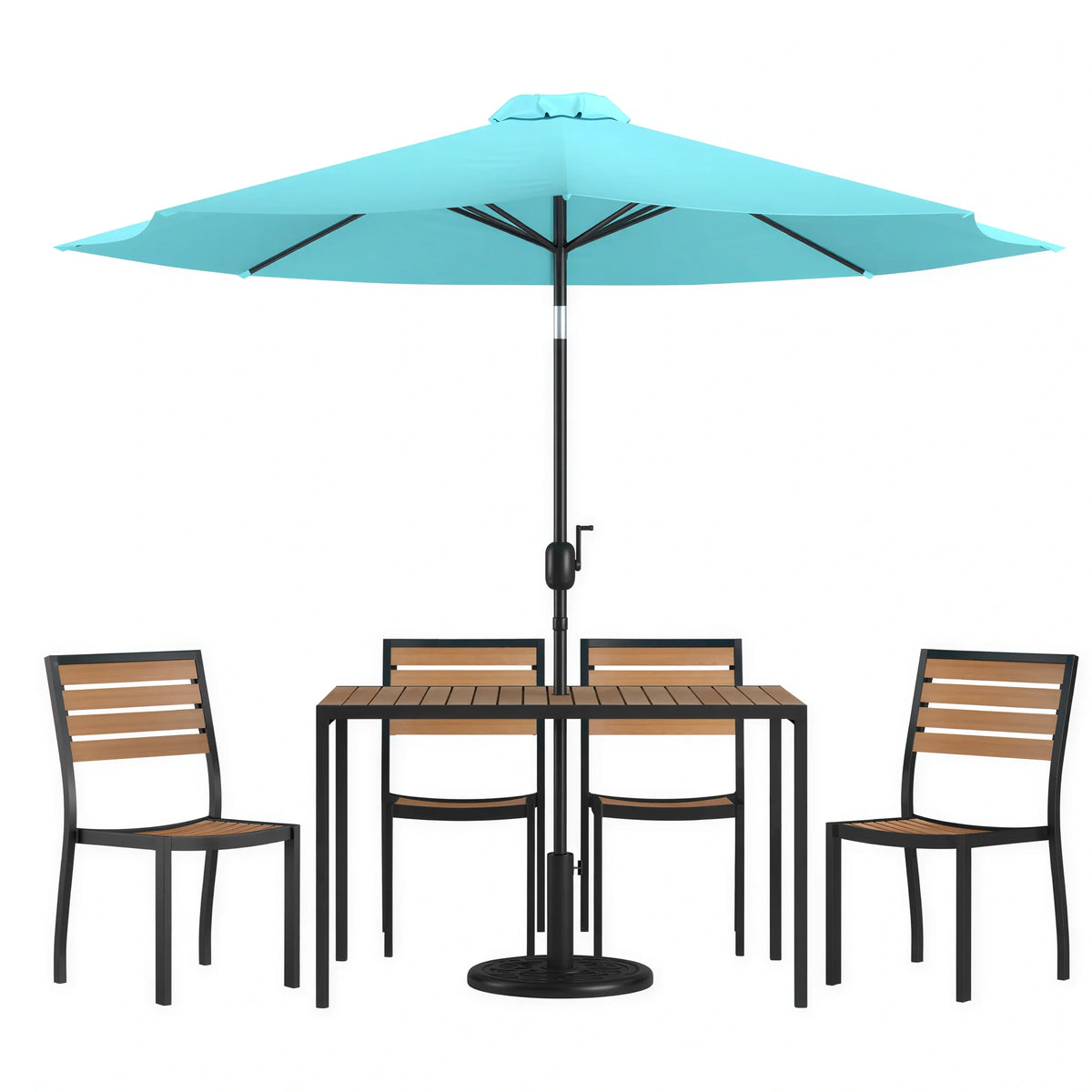 Rectangular Patio Table & 4 Chairs — 48″, With Umbrella (XU-DG-304860364-UB19BTL)