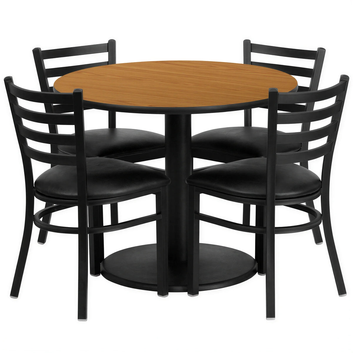 Round Dining Table & 4 Chairs — 36″, Natural/Black (RSRB1031)