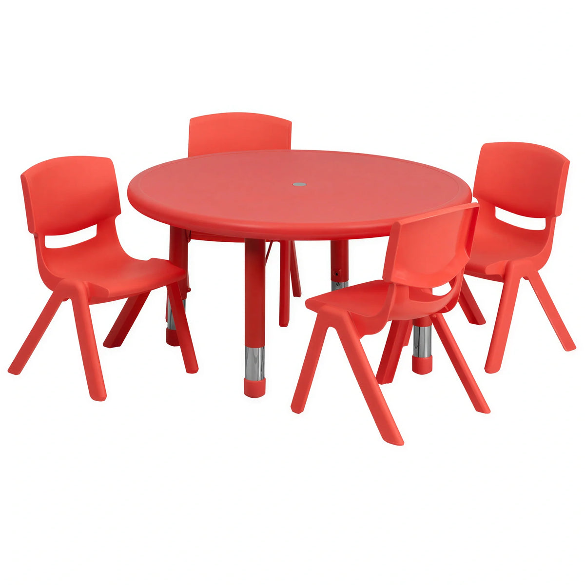 Round Activity Table & 4 Chairs — 33″, Red