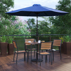 Square Patio Table & 4 Chairs — 35″, With Umbrella (XU-DG-810060364-UB19BNV)