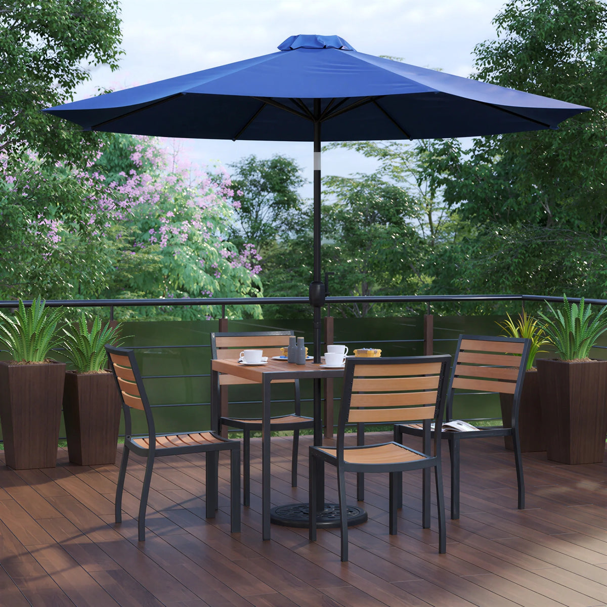 Square Patio Table & 4 Chairs — 35″, With Umbrella (XU-DG-810060364-UB19BNV)