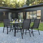 Patio Table & 4 Chairs — 55″, Black (TLH-089REC-303CBK4)