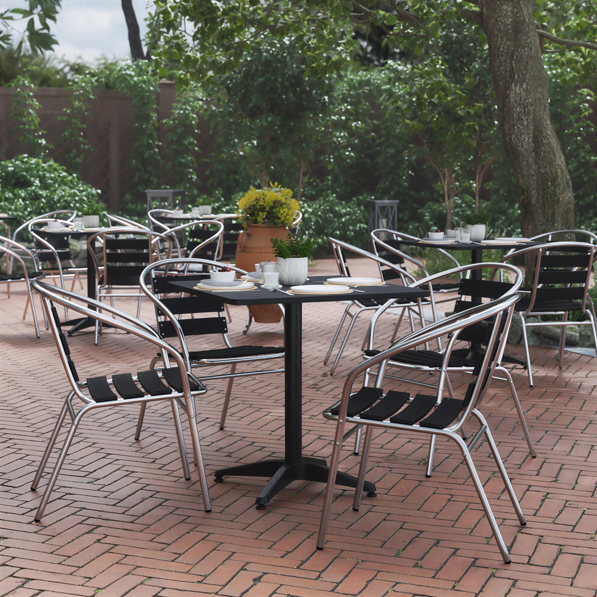 Square Dining Table & 4 Chairs — Black (TLH-ALUM-28SQ-017BK4)