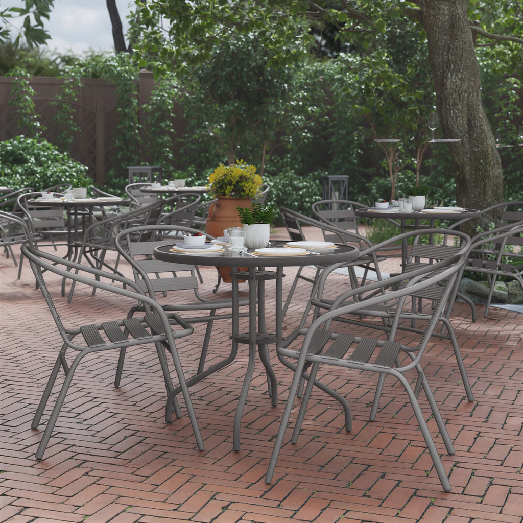 Round Dining Table & 4 Chairs — Silver