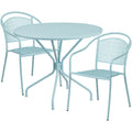 Round Patio Table & 2 Chairs — 35-1/4″, Sky Blue (CO-35RD-03CHR2-SKY)