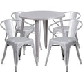 Round Dining Table & 4 Chairs — 30″, Silver (CH-51090TH-4-18ARM-SIL)