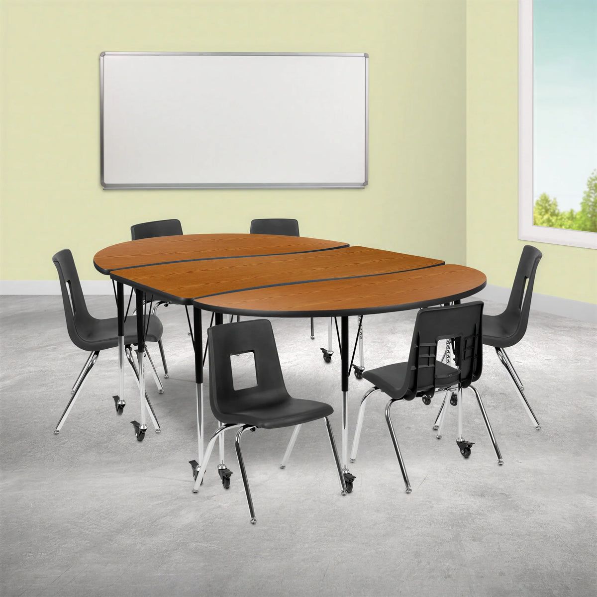Oval Activity Table & 6 Chairs — 25″, Oak/Black