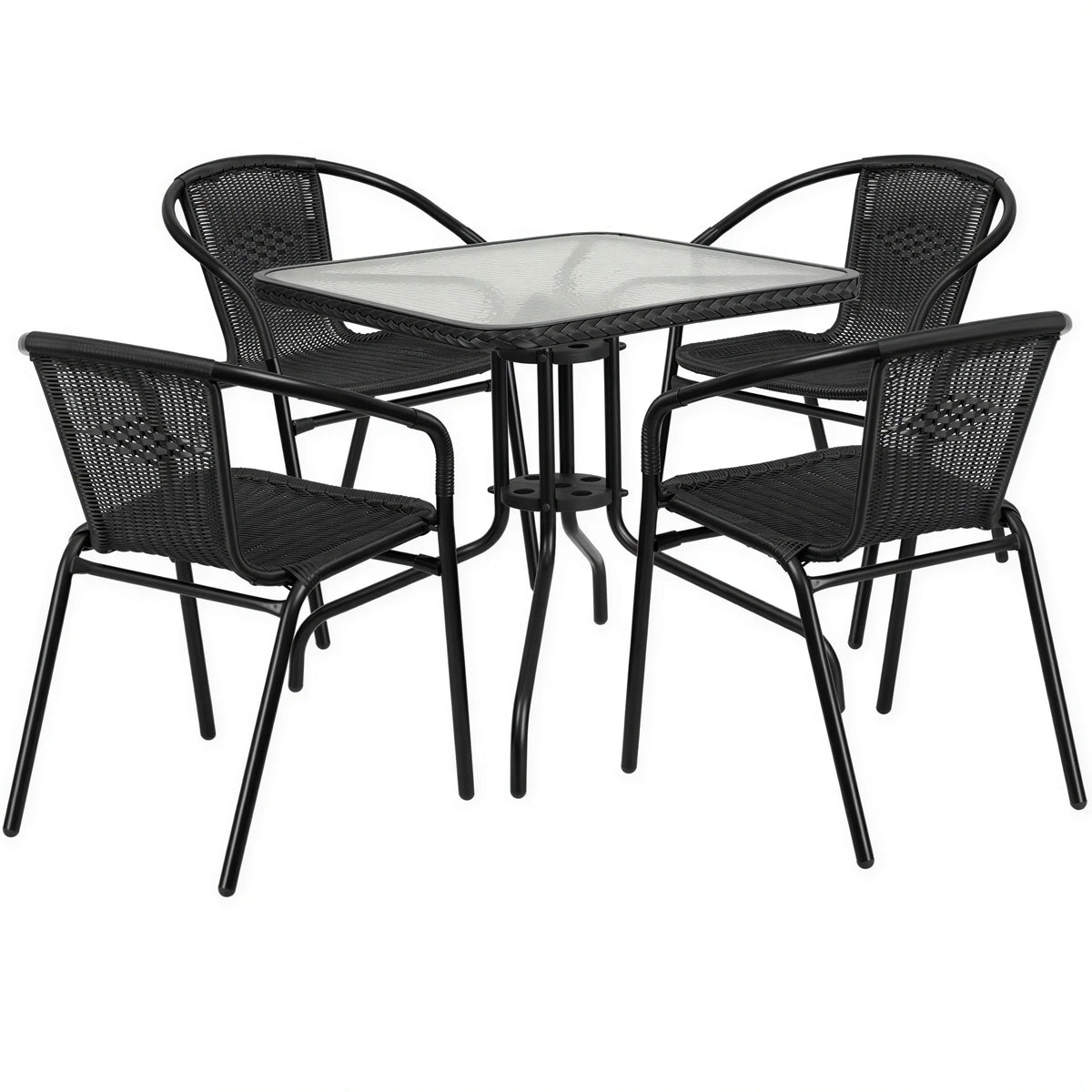 Square Dining Table & 4 Chairs — 28″, Black