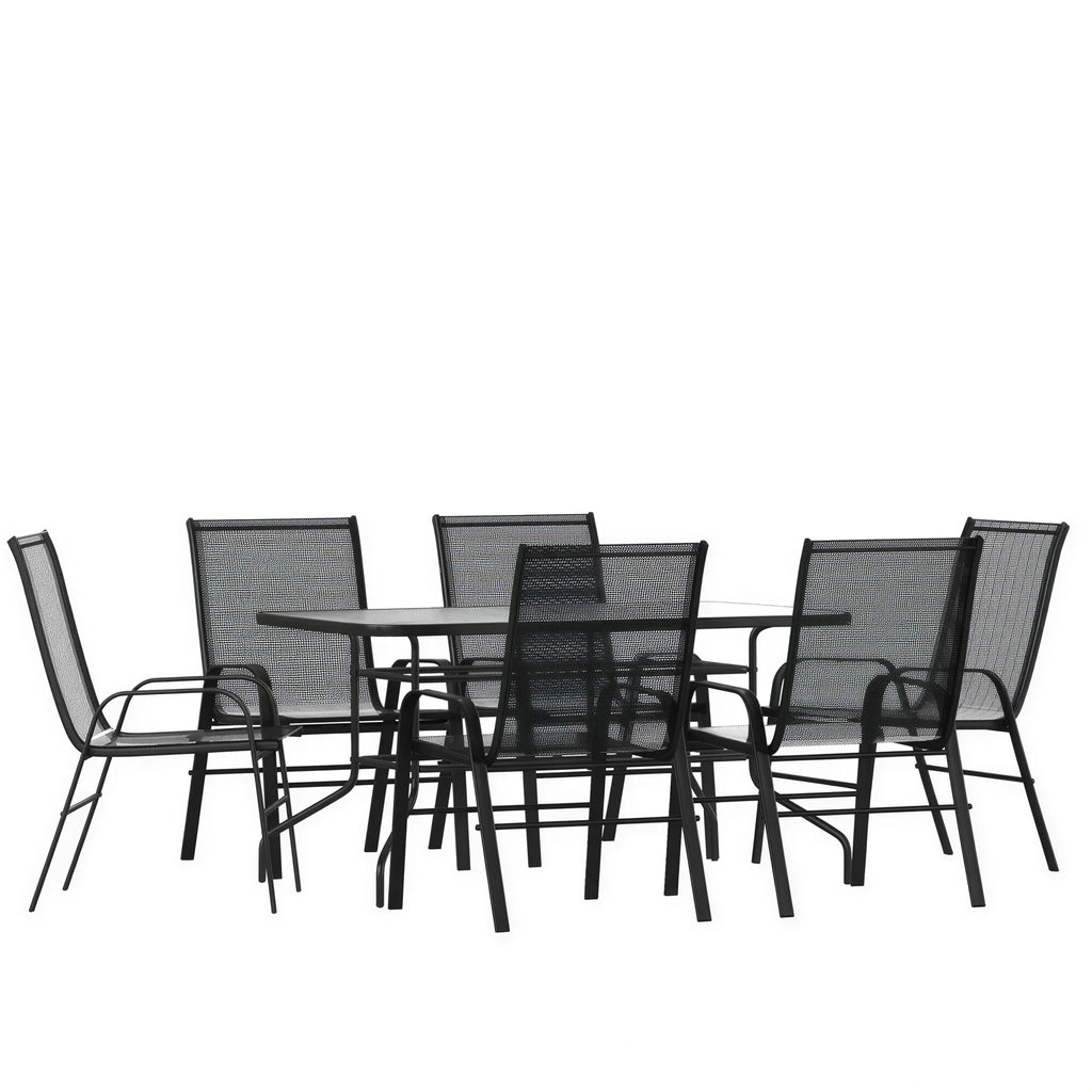 Patio Table & 6 Chairs — 55″, Black (TLH-089REC-303CBK6)