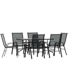 Patio Table & 6 Chairs — 55″, Black (TLH-089REC-303CBK6)