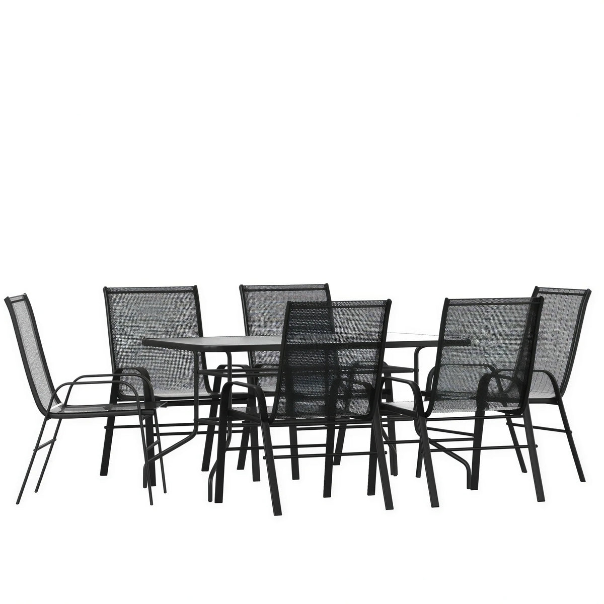 Patio Table & 6 Chairs — 55″, Black (TLH-089REC-303CBK6)