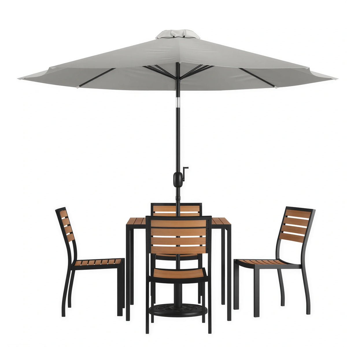 Square Patio Table & 4 Chairs — 35″, Gray, With Umbrella