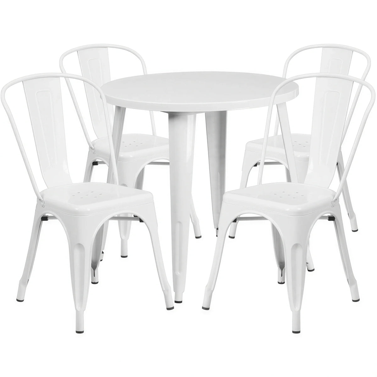 Round Dining Table & 4 Chairs — 30″, White (CH-51090TH-4-18CAFE-WH)